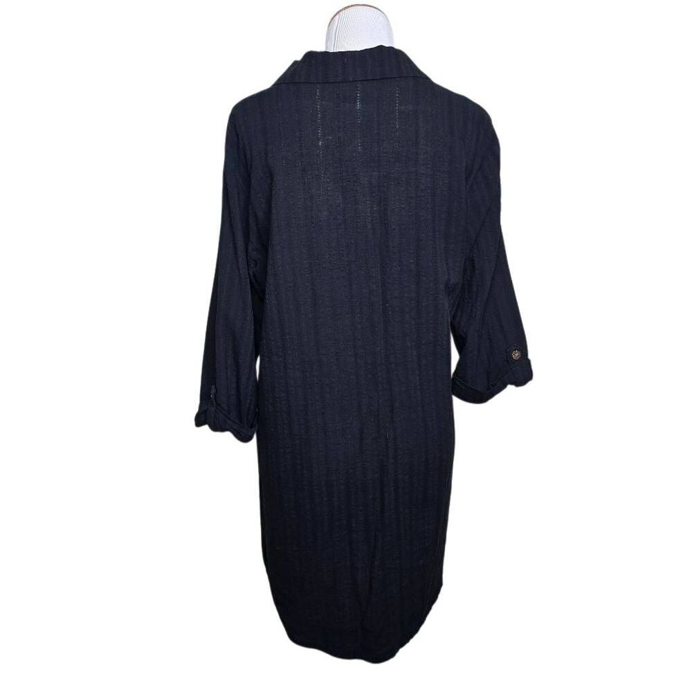 Dotti Black Subtle Stripe Roll Tab Sleeve Button Down Shirt Dress Cover Up M - Picture 6 of 9